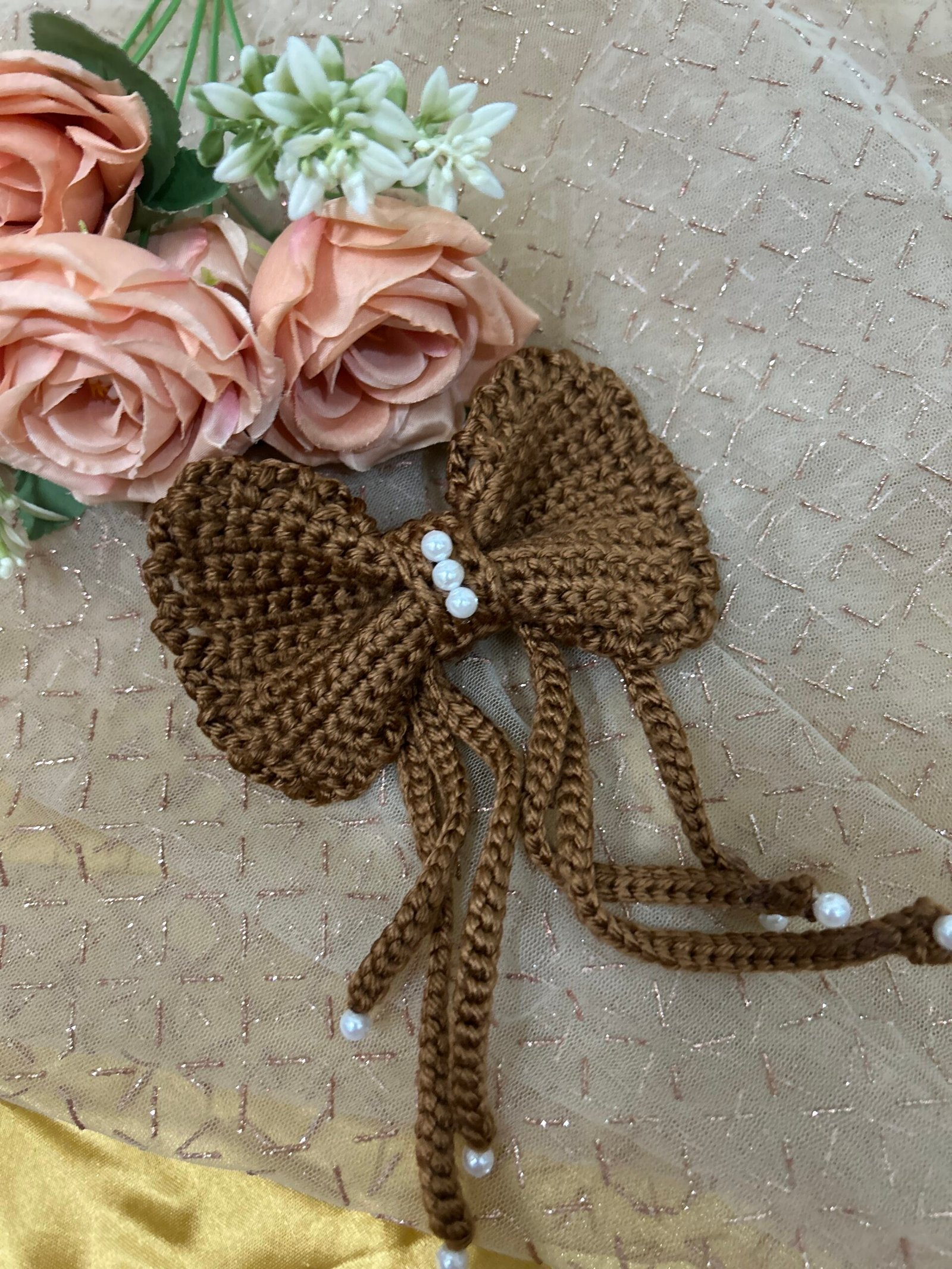 IMG_2450.JPG The Amber Bow: Handcrafted Crochet Hair Clip - Image 1