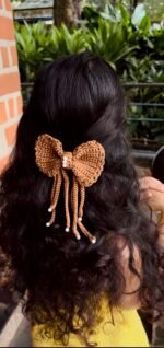 The Amber Bow: Handcrafted Crochet Hair Clip - Image 2