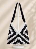 Black & White Granny Square Shoulder Bag - Image 2