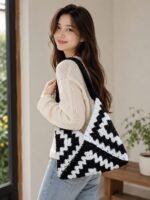 Black & White Granny Square Shoulder Bag - Image 3