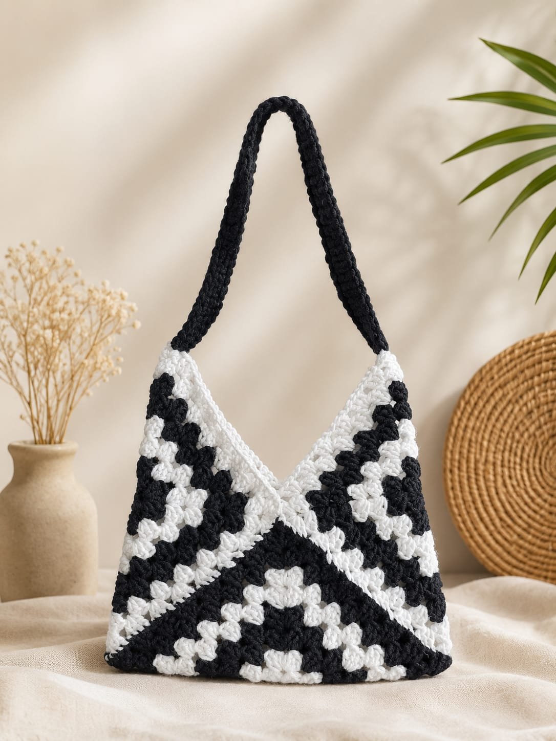 WhatsApp Image 2026-06-30 at 10.29.39 AM Black & White Granny Square Shoulder Bag - Image 1
