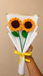 Twin Sunflower Crochet Bouquet - Image 3