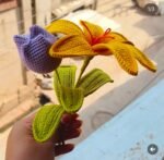 Handcrafted Lily & Tulip Crochet Flower Stem Set - Image 3