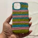 Multi-Color Striped Crochet Phone Case (iPhone 15)