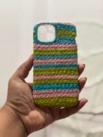 Multi-Color Striped Crochet Phone Case (iPhone 15)