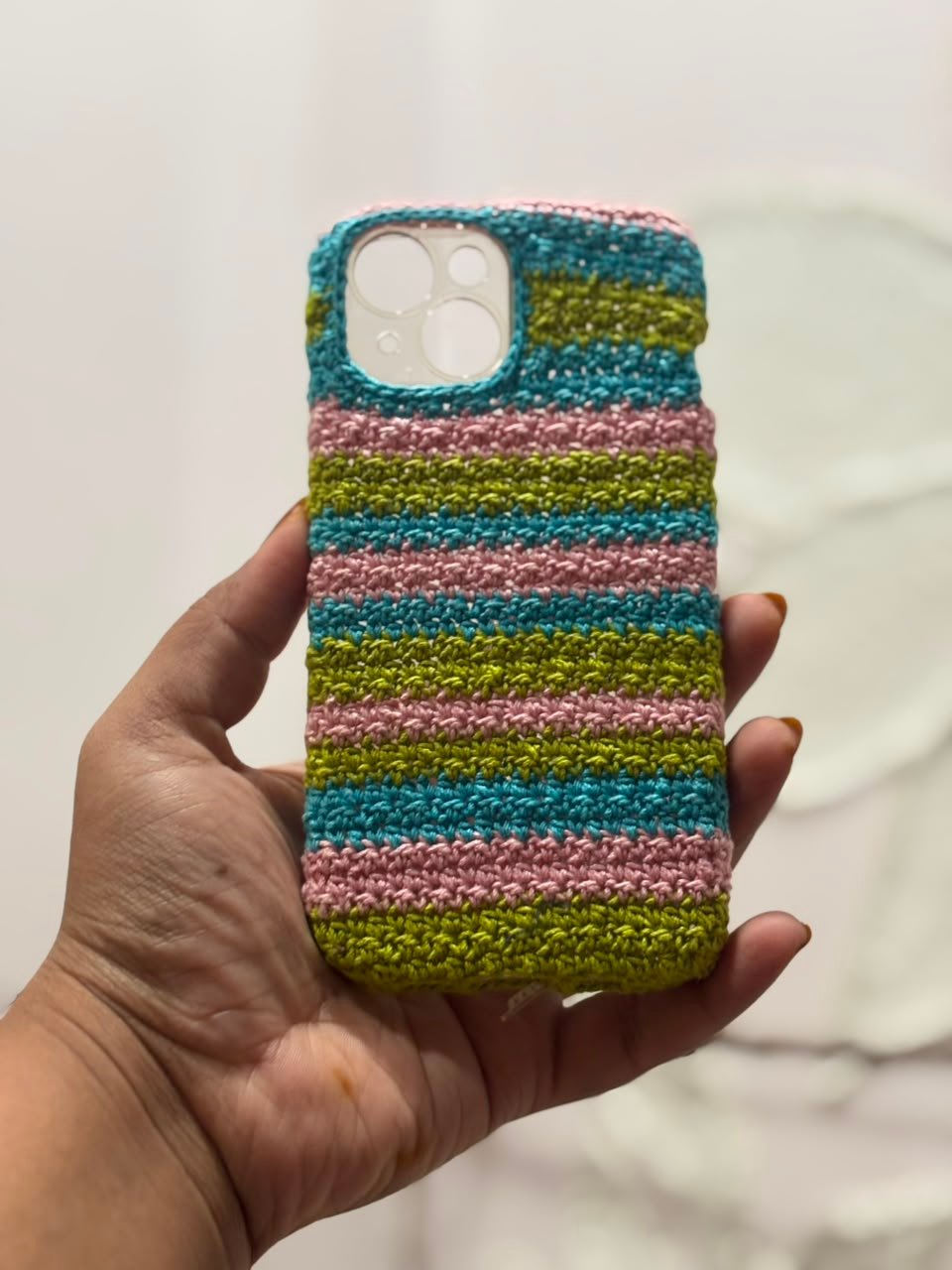 WhatsApp Image 2026-07-30 at 7.58.16 PM Multi-Color Striped Crochet Phone Case (iPhone 15) - Image 1