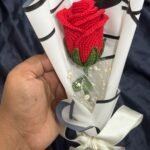 Wrapped Single Red Rose Crochet Bouquet