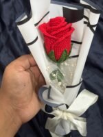 Wrapped Single Red Rose Crochet Bouquet