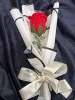 Wrapped Single Red Rose Crochet Bouquet - Image 3